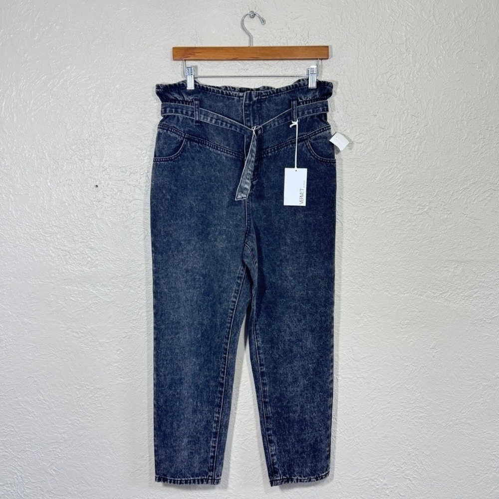 VERVET Barrel Jeans 29 High Rise Paperbag Belt Acid Wash Crop Mom Denim Grunge